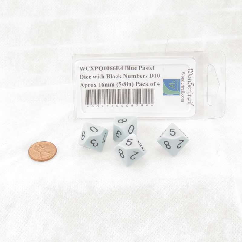 WCXPQ1066E4 Blue Pastel Dice with Black Numbers D10 Aprox 16mm (5/8in) Pack of 4 (ONLINE ORDER ONLY)