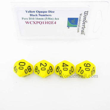 WCXPQ1102E4 Yellow Opaque Dice Black Numbers 10s D10 16mm Pack of 4 (ONLINE ORDER ONLY)