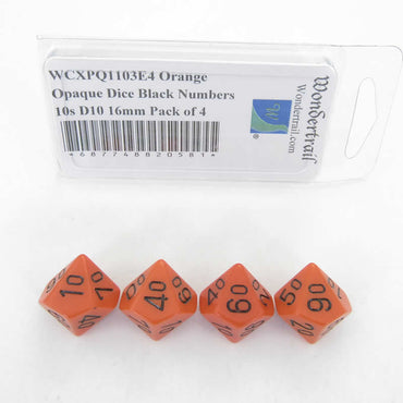 WCXPQ1103E4 Orange Opaque Dice Black Numbers 10s D10 16mm Pack of 4 (ONLINE ORDER ONLY)