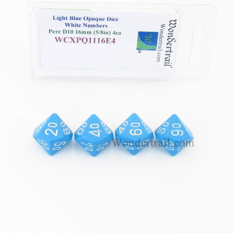 WCXPQ1116E4 Light Blue Opaque Dice White Numbers 10s D10 16mm Pack of 4 (ONLINE ORDER ONLY)