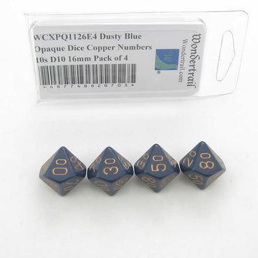 WCXPQ1126E4 Dusty Blue Opaque Dice Copper Numbers 10s D10 16mm Pack of 4 (ONLINE ORDER ONLY)