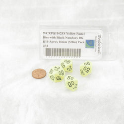 WCXPQ1162E4 Yellow Pastel Dice with Black Numbers 10s D10 Aprox 16mm (5/8in) Pack of 4 (ONLINE ORDER ONLY)