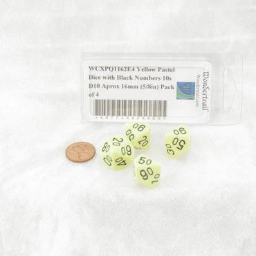 WCXPQ1162E4 Yellow Pastel Dice with Black Numbers 10s D10 Aprox 16mm (5/8in) Pack of 4 (ONLINE ORDER ONLY)