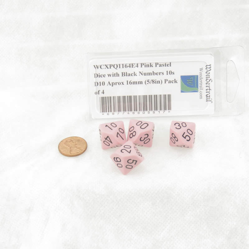 WCXPQ1164E4 Pink Pastel Dice with Black Numbers 10s D10 Aprox 16mm (5/8in) Pack of 4 (ONLINE ORDER ONLY)