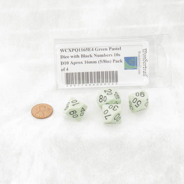 WCXPQ1165E4 Green Pastel Dice with Black Numbers 10s D10 Aprox 16mm (5/8in) Pack of 4 (ONLINE ORDER ONLY)