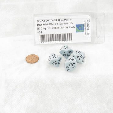 WCXPQ1166E4 Blue Pastel Dice with Black Numbers 10s D10 Aprox 16mm (5/8in) Pack of 4 (ONLINE ORDER ONLY)
