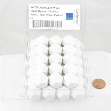 WCXPQ1201AE50 White Blank Opaque Dice D12 Aprox 16mm (5/8in) Pack of 50 (ONLINE ORDER ONLY)