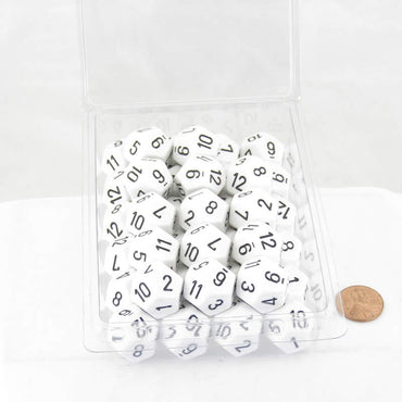 WCXPQ1201E50 White Opaque Dice Black Numbers D12 Aprox 16mm (5/8in) Pack of 50 (ONLINE ORDER ONLY)
