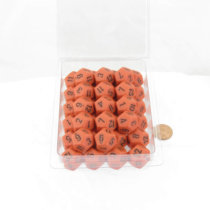 WCXPQ1203E50 Orange Opaque Dice Black Numbers D12 Aprox 16mm (5/8in) Pack of 50 (ONLINE ORDER ONLY)