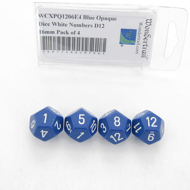 WCXPQ1206E4 Blue Opaque Dice White Numbers D12 16mm Pack of 4 (ONLINE ORDER ONLY)