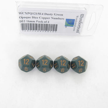 WCXPQ1215E4 Dusty Green Opaque Dice Copper Numbers D12 16mm Pack of 4 (ONLINE ORDER ONLY)