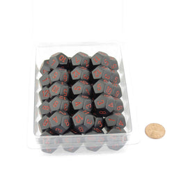 WCXPQ1218E50 Black Opaque Dice Red Numbers D12 Aprox 16mm (5/8in) Pack of 50 (ONLINE ORDER ONLY)