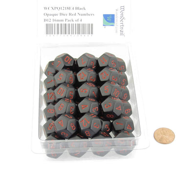 WCXPQ1218E50 Black Opaque Dice Red Numbers D12 Aprox 16mm (5/8in) Pack of 50 (ONLINE ORDER ONLY)