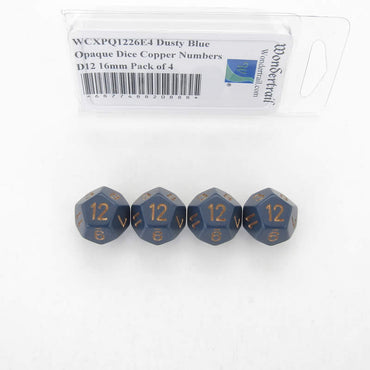 WCXPQ1226E4 Dusty Blue Opaque Dice Copper Numbers D12 16mm Pack of 4 (ONLINE ORDER ONLY)