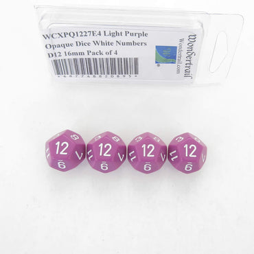WCXPQ1227E4 Light Purple Opaque Dice White Numbers D12 16mm Pack of 4 (ONLINE ORDER ONLY)