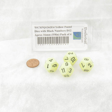 WCXPQ1262E4 Yellow Pastel Dice with Black Numbers D12 Aprox 16mm (5/8in) Pack of 4 (ONLINE ORDER ONLY)