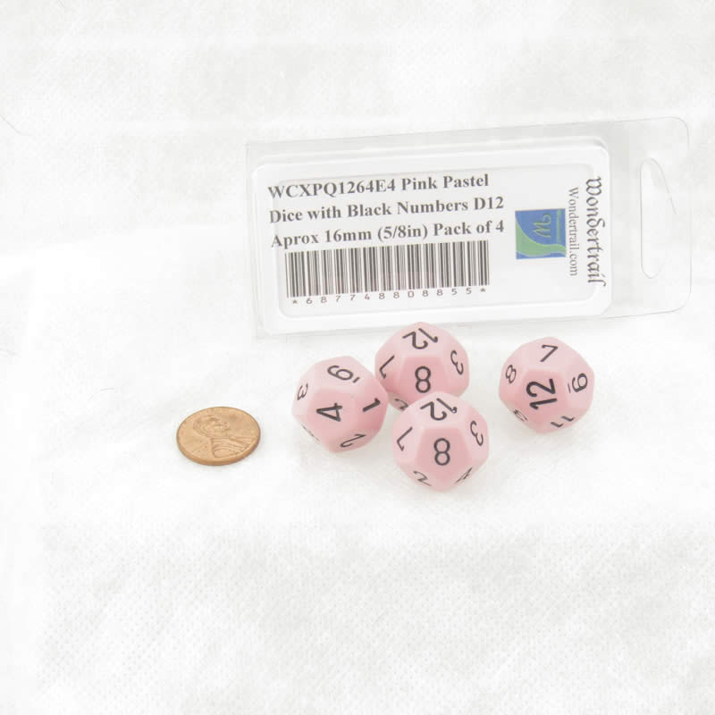 WCXPQ1264E4 Pink Pastel Dice with Black Numbers D12 Aprox 16mm (5/8in) Pack of 4 (ONLINE ORDER ONLY)