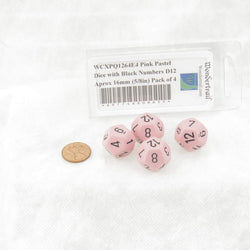 WCXPQ1264E4 Pink Pastel Dice with Black Numbers D12 Aprox 16mm (5/8in) Pack of 4 (ONLINE ORDER ONLY)