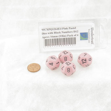 WCXPQ1264E4 Pink Pastel Dice with Black Numbers D12 Aprox 16mm (5/8in) Pack of 4 (ONLINE ORDER ONLY)