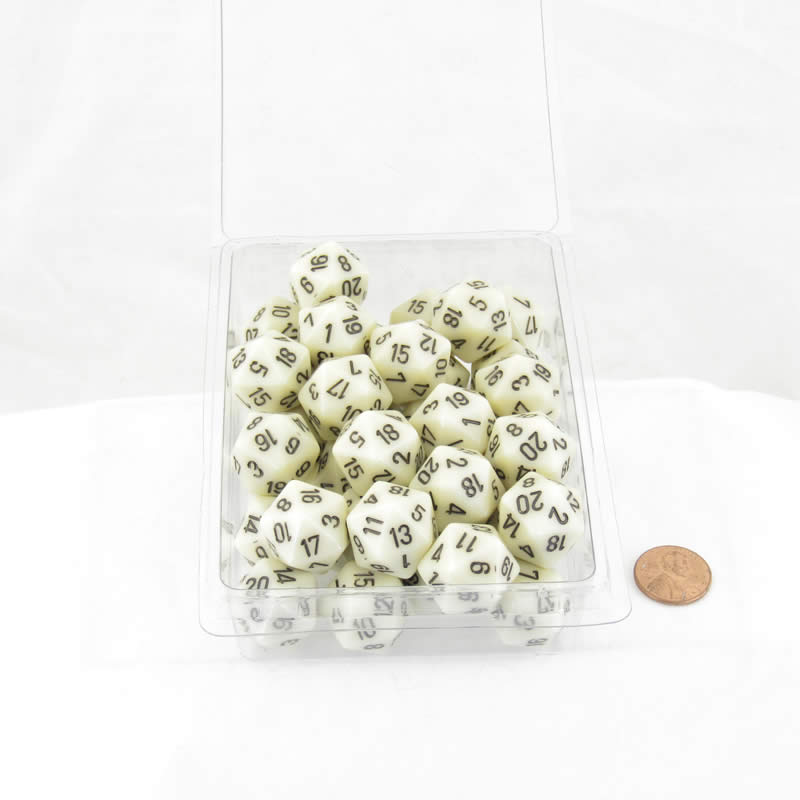 WCXPQ2000E50 Ivory Opaque Dice with Black Numbers D20 Aprox 16mm (5/8in) Pack of 50 (ONLINE ORDER ONLY)