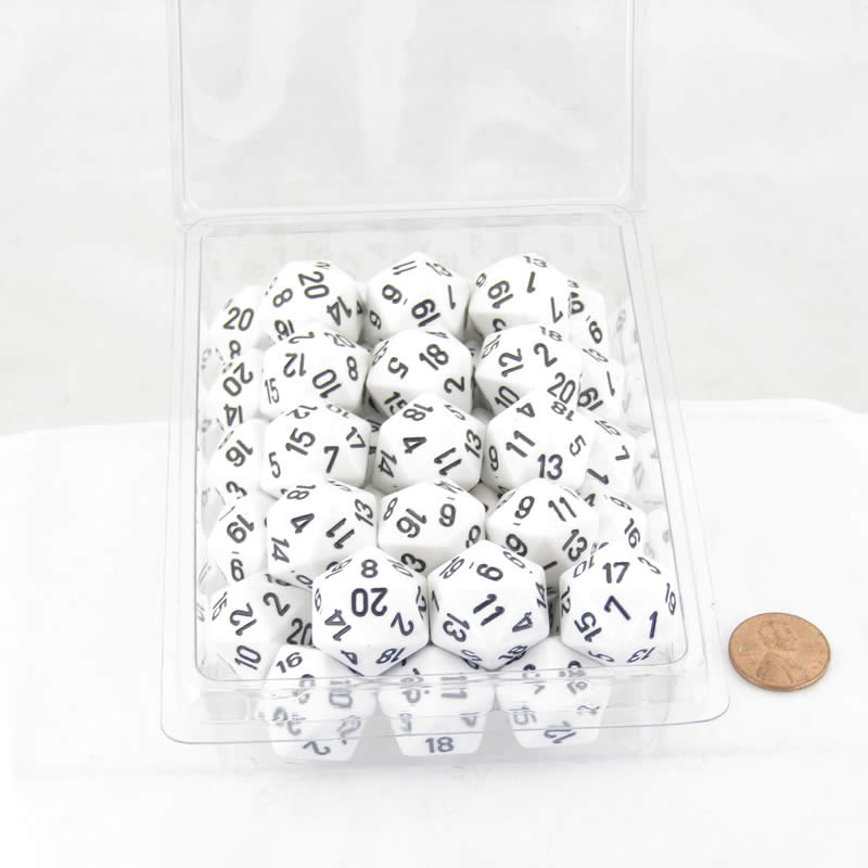 WCXPQ2001E50 White Opaque Dice Black Numbers D20 Aprox 16mm (5/8in) Pack of 50 (ONLINE ORDER ONLY)