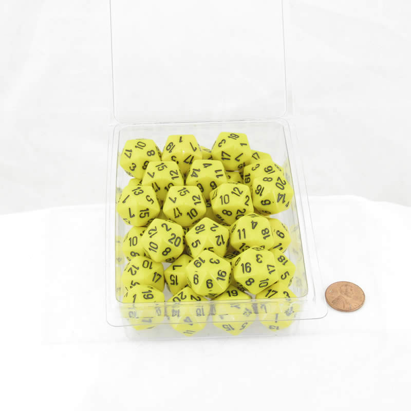WCXPQ2002E50 Yellow Opaque Dice with Black Numbers D20 Aprox 16mm (5/8in) Pack of 50 (ONLINE ORDER ONLY)