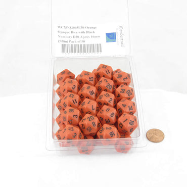 WCXPQ2003E50 Orange Opaque Dice with Black Numbers D20 Aprox 16mm (5/8in) Pack of 50 (ONLINE ORDER ONLY)