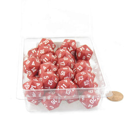 WCXPQ2004E50 Red Opaque Dice White Numbers D20 Aprox 16mm (5/8in) Pack of 50 (ONLINE ORDER ONLY)