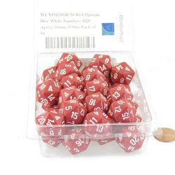 WCXPQ2004E50 Red Opaque Dice White Numbers D20 Aprox 16mm (5/8in) Pack of 50 (ONLINE ORDER ONLY)