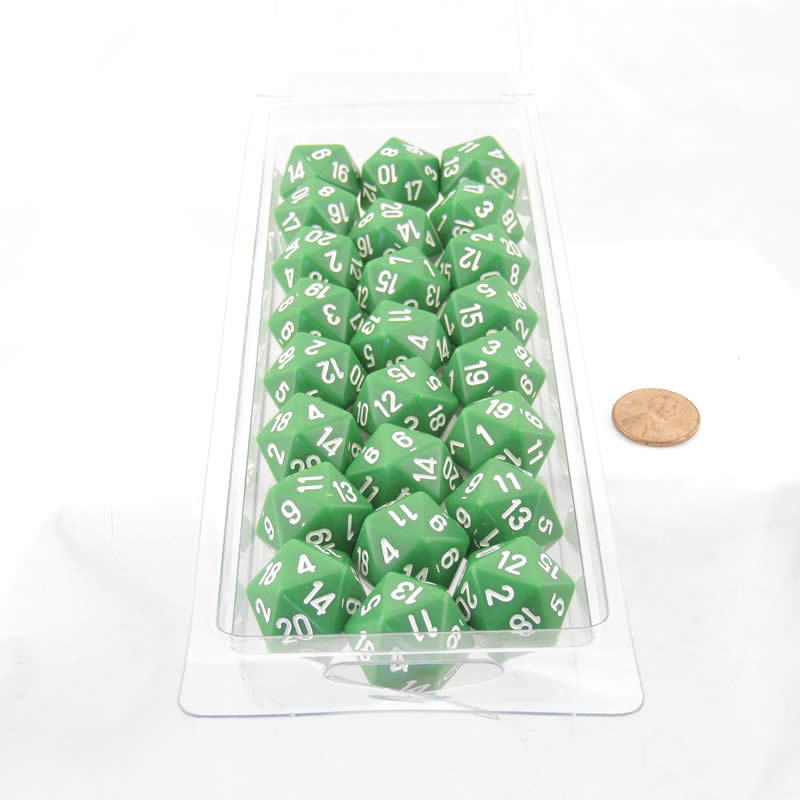 WCXPQ2005E50 Green Opaque Dice with White Numbers D20 Aprox 16mm (5/8in) Pack of 50 (ONLINE ORDER ONLY)