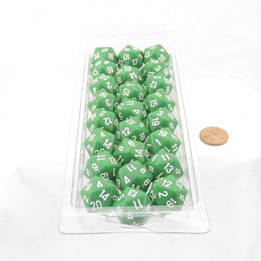 WCXPQ2005E50 Green Opaque Dice with White Numbers D20 Aprox 16mm (5/8in) Pack of 50 (ONLINE ORDER ONLY)