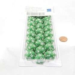 WCXPQ2005E50 Green Opaque Dice with White Numbers D20 Aprox 16mm (5/8in) Pack of 50 (ONLINE ORDER ONLY)