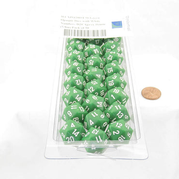 WCXPQ2005E50 Green Opaque Dice with White Numbers D20 Aprox 16mm (5/8in) Pack of 50 (ONLINE ORDER ONLY)