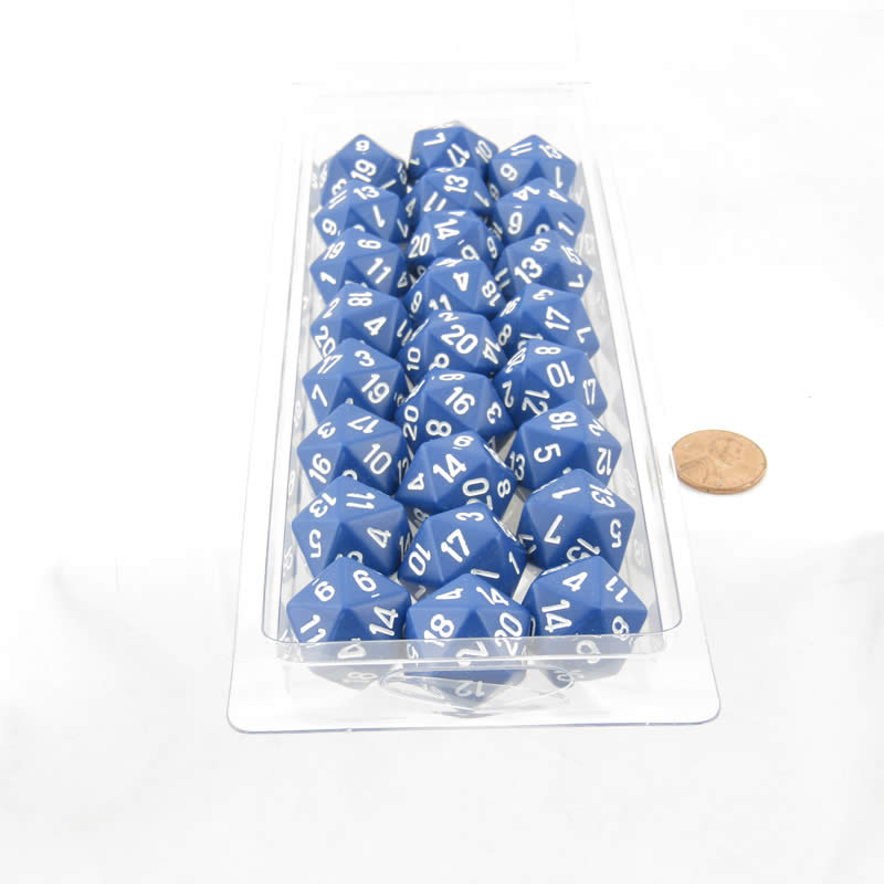WCXPQ2006E50 Blue Opaque Dice with White Numbers D20 Aprox 16mm (5/8in) Pack of 50 (ONLINE ORDER ONLY)