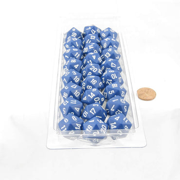 WCXPQ2006E50 Blue Opaque Dice with White Numbers D20 Aprox 16mm (5/8in) Pack of 50 (ONLINE ORDER ONLY)
