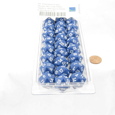 WCXPQ2006E50 Blue Opaque Dice with White Numbers D20 Aprox 16mm (5/8in) Pack of 50 (ONLINE ORDER ONLY)