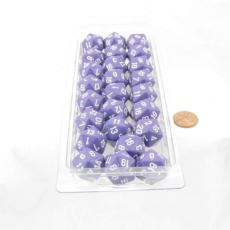 WCXPQ2007E50 Purple Opaque Dice with White Numbers D20 Aprox 16mm (5/8in) Pack of 50 (ONLINE ORDER ONLY)