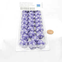 WCXPQ2007E50 Purple Opaque Dice with White Numbers D20 Aprox 16mm (5/8in) Pack of 50 (ONLINE ORDER ONLY)