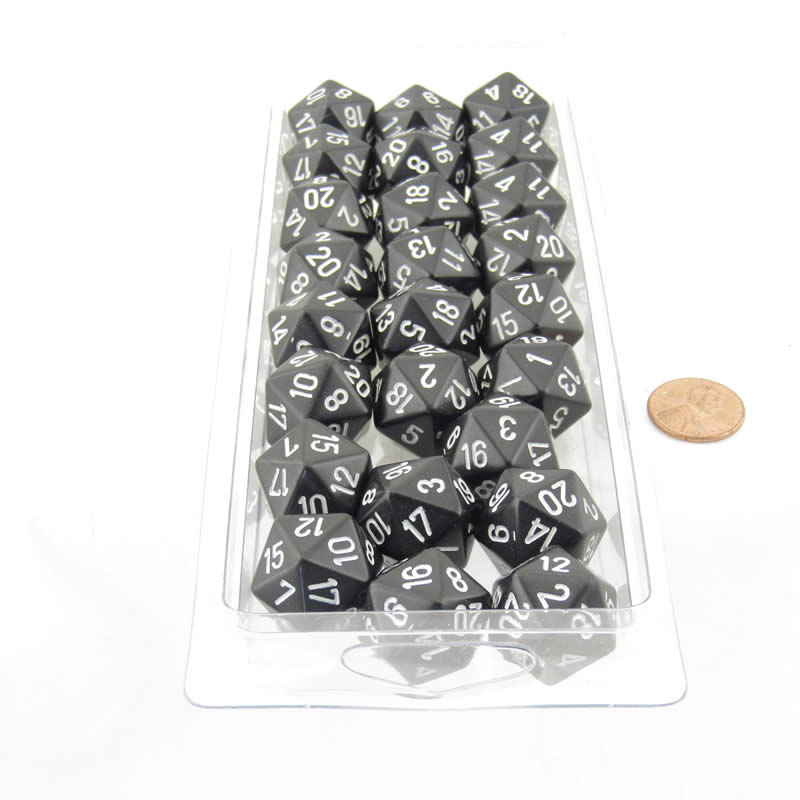 WCXPQ2008E50 Black Opaque Dice with White Numbers D20 Aprox 16mm (5/8in) Pack of 50 (ONLINE ORDER ONLY)