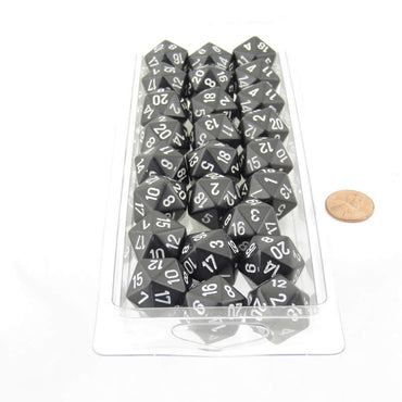 WCXPQ2008E50 Black Opaque Dice with White Numbers D20 Aprox 16mm (5/8in) Pack of 50 (ONLINE ORDER ONLY)
