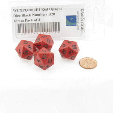 WCXPQ2014E4 Red Opaque Dice Black Numbers D20 16mm Pack of 4 (ONLINE ORDER ONLY)