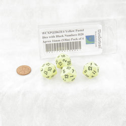 WCXPQ2062E4 Yellow Pastel Dice with Black Numbers D20 Aprox 16mm (5/8in) Pack of 4 (ONLINE ORDER ONLY)