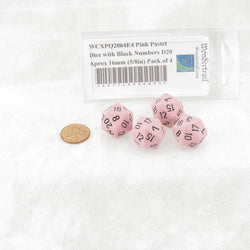 WCXPQ2064E4 Pink Pastel Dice with Black Numbers D20 Aprox 16mm (5/8in) Pack of 4 (ONLINE ORDER ONLY)