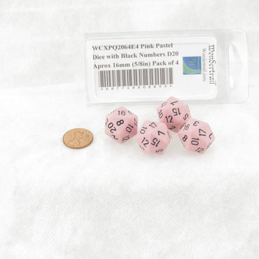 WCXPQ2064E4 Pink Pastel Dice with Black Numbers D20 Aprox 16mm (5/8in) Pack of 4 (ONLINE ORDER ONLY)