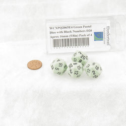 WCXPQ2065E4 Green Pastel Dice with Black Numbers D20 Aprox 16mm (5/8in) Pack of 4 (ONLINE ORDER ONLY)