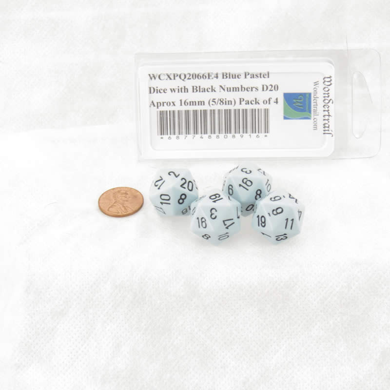 WCXPQ2066E4 Blue Pastel Dice with Black Numbers D20 Aprox 16mm (5/8in) Pack of 4 (ONLINE ORDER ONLY)