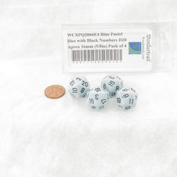 WCXPQ2066E4 Blue Pastel Dice with Black Numbers D20 Aprox 16mm (5/8in) Pack of 4 (ONLINE ORDER ONLY)
