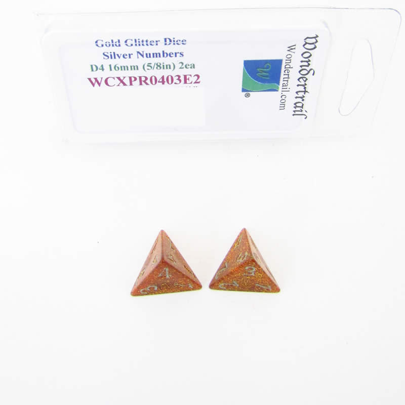 WCXPR0403E2 Gold Glitter Dice Silver Numbers D4 16mm (5/8in) Pack of 2 (ONLINE ORDER ONLY)
