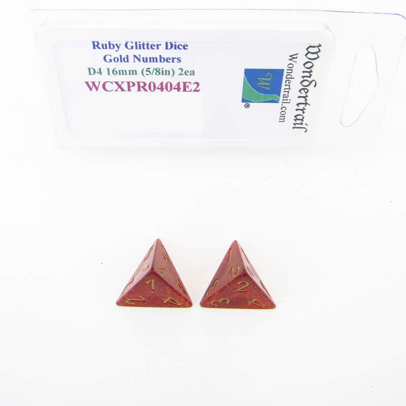 WCXPR0404E2 Ruby Glitter Dice with Gold Numbers D4 16mm Pack of 2 (ONLINE ORDER ONLY)