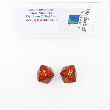 WCXPR0804E2 Ruby Glitter Dice Gold Numbers D8 16mm (5/8in) Pack of 2 (ONLINE ORDER ONLY)